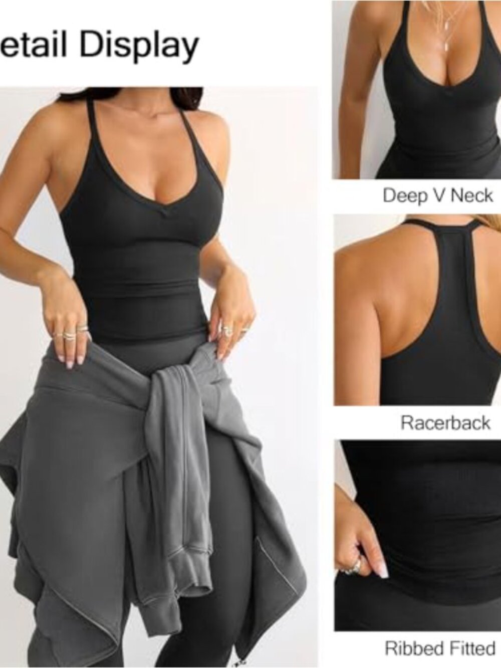 2 Pack Womens Ribbed V Neck Racerback Tank Tops - Picture 5 of 6